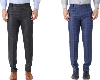 Maleno Slim Fit Men Black, Dark Blue Trousers