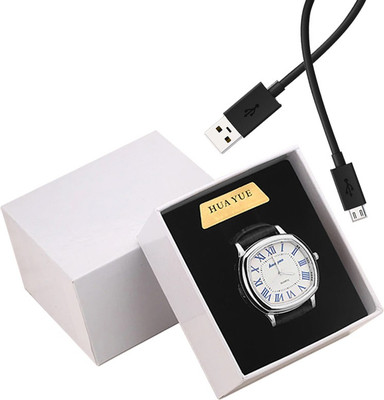 FITUP ™ Business Class Fashion USB Rechargeable Leather Strap Flameless Lighter Male Accessory Men Quartz Wrist Watch | Black Strap Silver Heavy Quality Alloy Case Watch Lighter Cigarette Lighter(Black Silver)