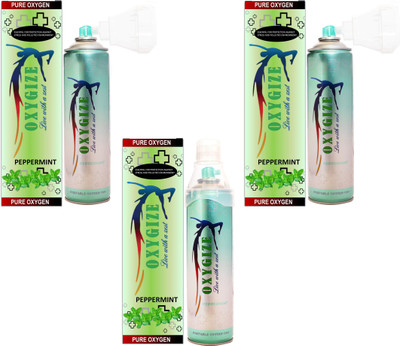 oxygize Oxygen Can Peppermint Flavor Canister With In-Built Mask (Each Can 150 Breaths Approx) Pack Of 3 Portable Oxygen Can