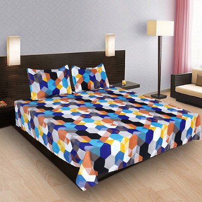 Bizwiz 130 TC Polycotton King Abstract Flat Bedsheet(Pack of 1, Blue)