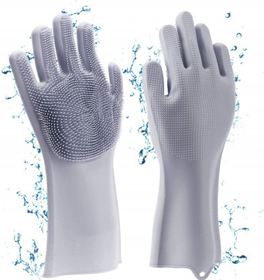 Zemlite Magic Silicone Dishwashing Gloves with Extended Scrubbers | Multipurpose Reusable Dish Wash Glove with Brush Bristles are Great for Kitchen, Bathroom, Pet Care (Multicolour) -Pack of 1 Pair Wet and Dry Glove(Free Size)