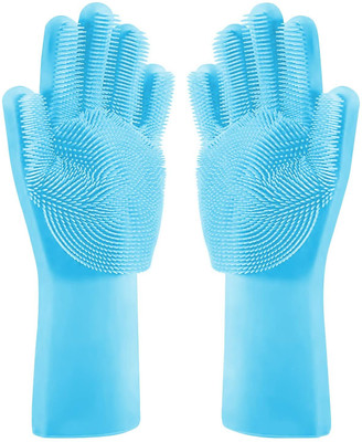 Zemlite Magic silicone dishwashing gloves silicone kitchen housework gloves glue heat resistant dishwashing glove (Multicolour) -Pack of 1 Pair Wet and Dry Glove(Free Size)