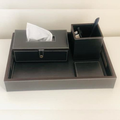 casagold 2 Compartments Leather Desk organiser(Grey)