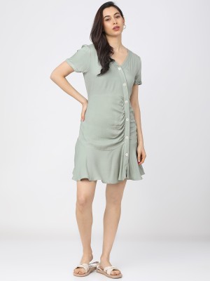 Tokyo Talkies Women Skater Light Green Dress