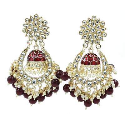 KNIGGHT ANGEL JEWELS KUNDAN MEENAKARI CHANDBALI JHUMKA EARRING Pearl, Crystal Zinc Jhumki Earring, Chandbali Earring