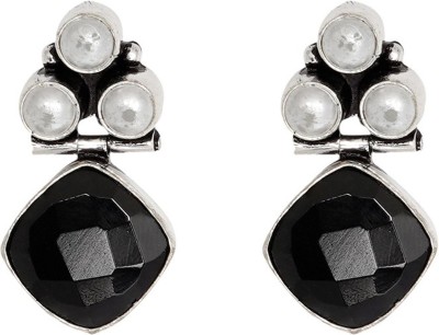 Teejh Teejh Delisha Black Stone Silver Oxidised Stud Earrings Brass Stud Earring