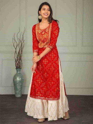 ALANTROX ENTERPRISES Women Printed Straight Kurta(Red)