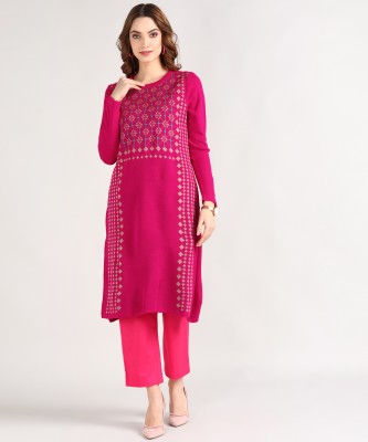 Anmi Woven Design Women Straight Kurta(Pink)