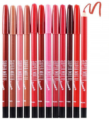Lele Super Matte lip cream liner Pencil set of 12 different colors(Multicolor)
