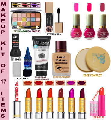 CLUB 16 Makeup Kit for All Celebration Purpose With 17 Makeup Items AX99(Pack of 17)