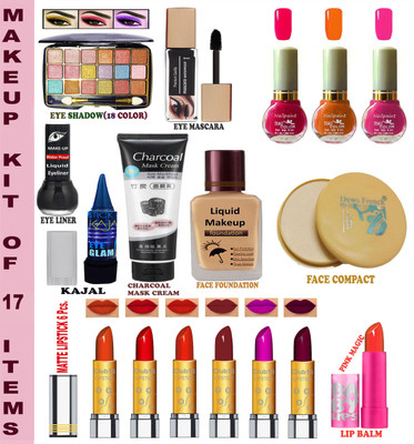 CLUB 16 Makeup Kit for All Celebration Purpose With 17 Makeup Items AX11(Pack of 17)