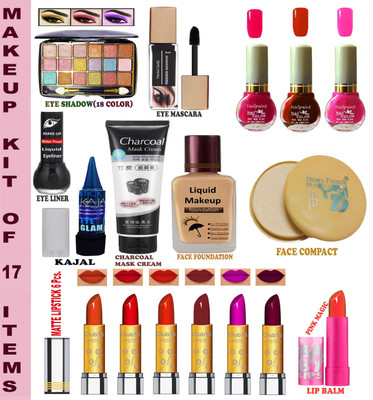 CLUB 16 Makeup Kit for All Celebration Purpose With 17 Makeup Items AX18(Pack of 17)