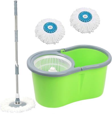 V-MOP Premium Green Classic Magic Dry Bucket Mop - 360 Degree Self Spin Wringing with 2 Refills (( 6 Months Warranty on Rod Set )) Mop Set, Mop, Cleaning Wipe, Bucket, Dustbin, Mop Wet & Dry Mop(Multicolor)