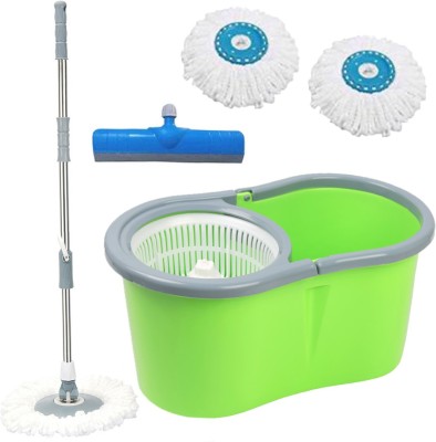 V-MOP Premium Green Classic Magic Dry Bucket Mop - 360 Degree Self Spin Wringing with 2 Refills + FREE 1 Floor Wiper (( 6 Months Warranty on Rod Set )) Mop Set, Mop, Cleaning Wipe, Bucket, Dustbin, Mop Wet & Dry Mop(Multicolor)