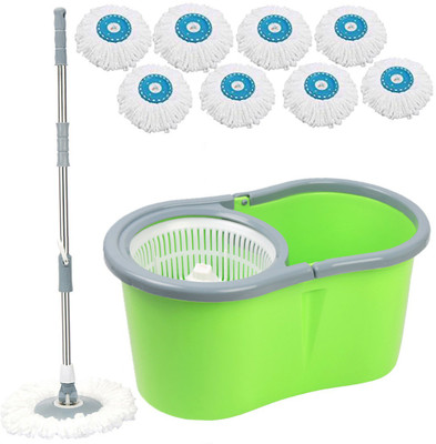 V-MOP Premium Green Classic Magic Dry Bucket Mop - 360 Degree Self Spin Wringing with 8 Refills (( 6 Months Warranty on Rod Set )) Mop Set, Mop, Cleaning Wipe, Bucket, Dustbin, Mop Wet & Dry Mop(Multicolor)