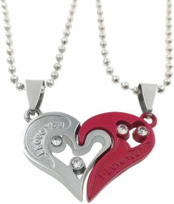 VIANSH Couple Special Silver plated Dual Love Heart Pendant Chain for Girls & Boys Silver Alloy Pendant Set