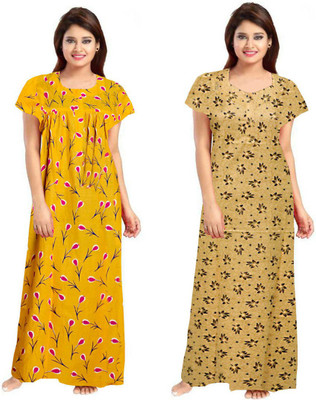 PRFAB Women Nighty(Yellow, Beige)