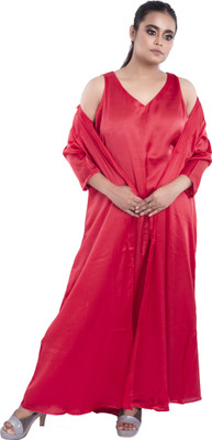 DRESSED UP DIVAS Women Nighty with Robe(Red)