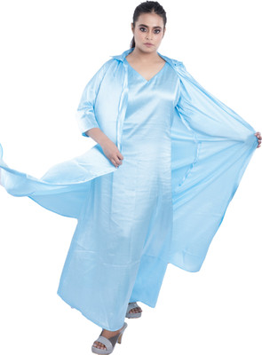 DRESSED UP DIVAS Women Nighty with Robe(Blue)