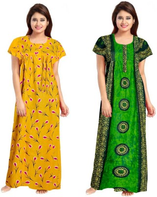 Sajao Creation Women Nighty Set(Yellow, Green)