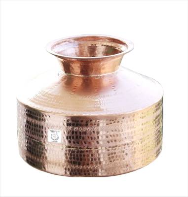 Thathera Pure Copper Hammered Design Matka/Pot, Matka for Drinking Water,Drinkware & Storage Purpose,Leak Proof.  - 12 L Copper Utility Container