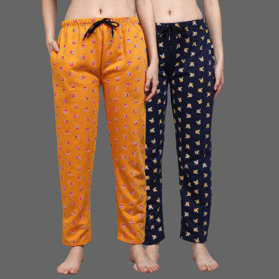 Fit N Fame Printed Women Yellow, Dark Blue Track Pants