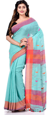 TANTLOOM Self Design Handloom Handloom Pure Cotton Saree(Light Blue)