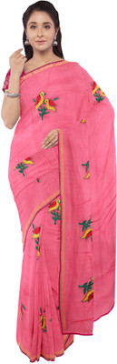 DHRUV CREATION Embroidered Chanderi Chanderi Saree(Pink)