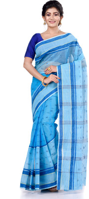 TANTLOOM Self Design Tant Handloom Pure Cotton Saree(Light Blue)