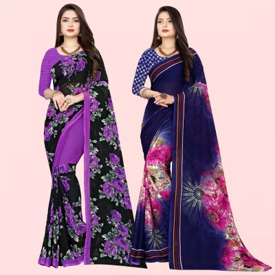 kashvi sarees Floral Print Daily Wear Georgette Saree(Pack of 2, Multicolor)