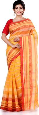TANTLOOM Striped Tant Handloom Pure Cotton Saree(Yellow)