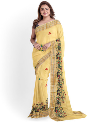 DHRUV CREATION Embroidered Chanderi Chanderi Saree(Yellow)