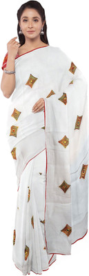 DHRUV CREATION Embroidered Chanderi Chanderi Saree(White)