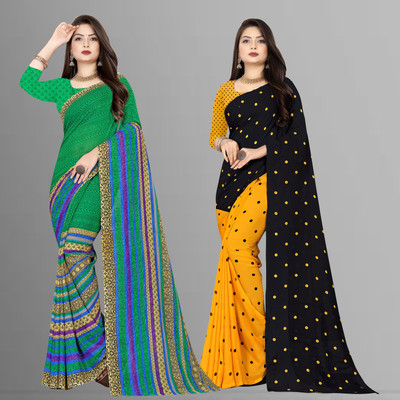 Anand Sarees Printed Daily Wear Georgette Saree(Pack of 2, Multicolor)