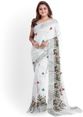 DHRUV CREATION Embroidered Chanderi Chanderi Saree(White)