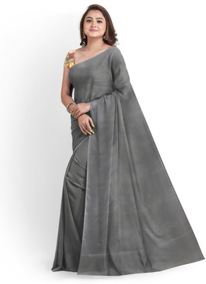 Arpita Fashion Solid/Plain Banarasi Satin Saree(Grey)