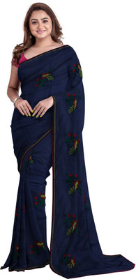 DHRUV CREATION Embroidered Chanderi Chanderi Saree(Dark Blue)