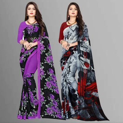 Anand Sarees Printed Daily Wear Georgette Saree(Pack of 2, Multicolor)