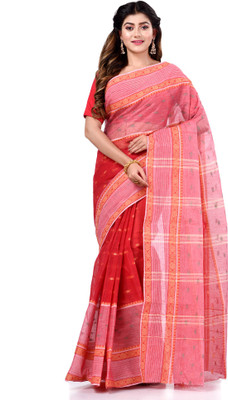 TANTLOOM Floral Print Handloom Handloom Pure Cotton Saree(Red)