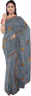 Guru Alankar Embroidered Daily Wear Chiffon Saree(Grey)