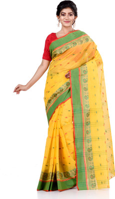 TANTLOOM Self Design Handloom Handloom Pure Cotton Saree(Yellow)