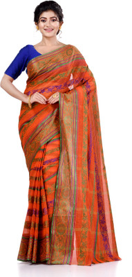 TANTLOOM Floral Print Handloom Handloom Pure Cotton Saree(Orange)