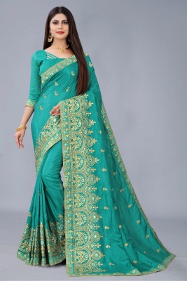 NETRA BOUTIQUE Printed, Self Design, Embroidered Bollywood Silk Blend, Art Silk Saree(Light Green)