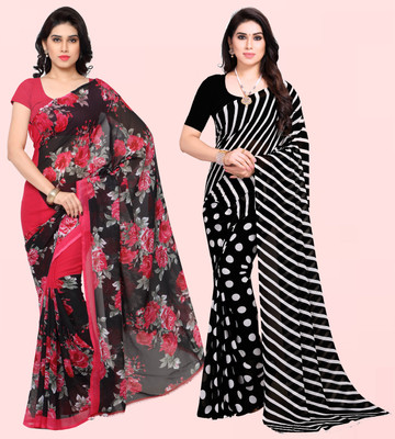 kashvi sarees Striped Daily Wear Georgette Saree(Pack of 2, Multicolor)