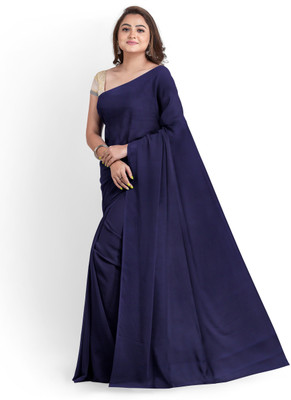 Arpita Fashion Solid/Plain Banarasi Satin Saree(Blue)