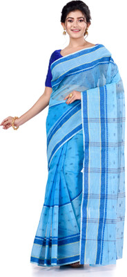 TANTLOOM Self Design Handloom Handloom Pure Cotton Saree(Blue)