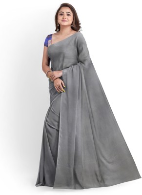 Arpita Fashion Solid/Plain Banarasi Satin Saree(Grey)