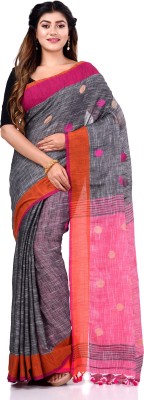 TANTLOOM Floral Print Handloom Handloom Pure Cotton Saree(Pink, Grey)