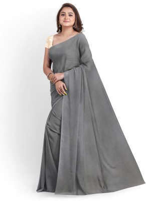 Arpita Fashion Solid/Plain Banarasi Satin Saree(Grey)