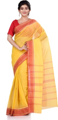 TANTLOOM Striped Handloom Pure Cotton Saree(Yellow)